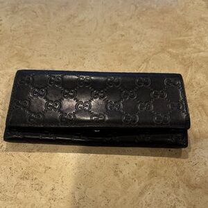 Gucci Black Embossed GG Leather Long Wallet